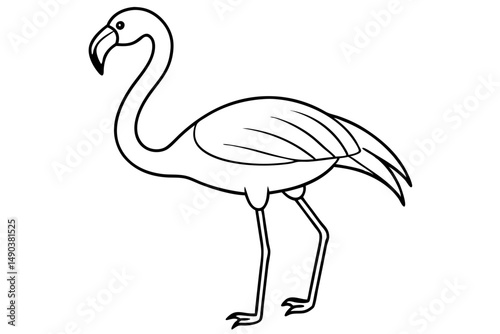 flamingo silhouette line art vector illustration with a white background