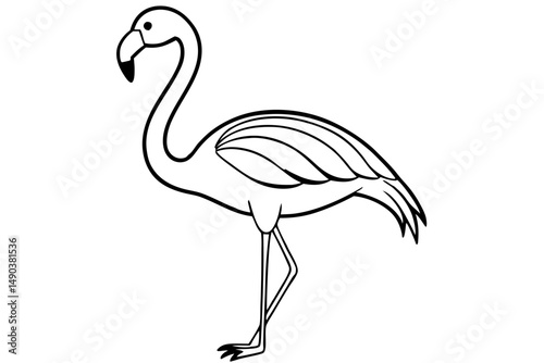 flamingo silhouette line art vector illustration with a white background