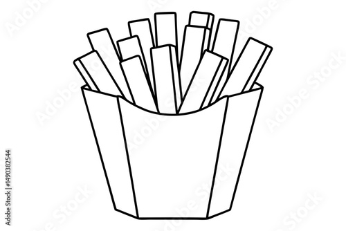 french fries silhouette line art vector illustration with a white background