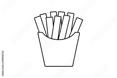 french fries silhouette line art vector illustration with a white background
