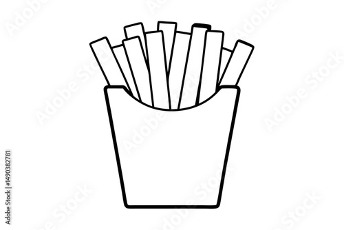 french fries silhouette line art vector illustration with a white background