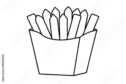 french fries silhouette line art vector illustration with a white background