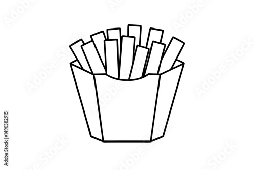 french fries silhouette line art vector illustration with a white background