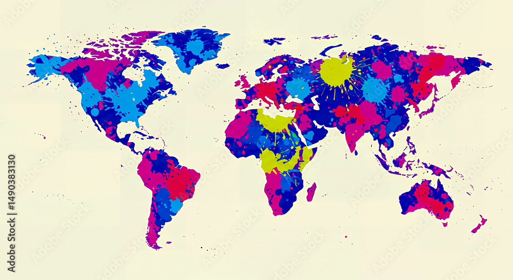 Fototapeta premium Colorful world map illustration with abstract watercolor style for geography and global themes, Generative AI