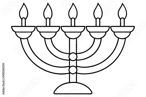 hanukkah menorah with candles silhouette line art vector illustration with a white background