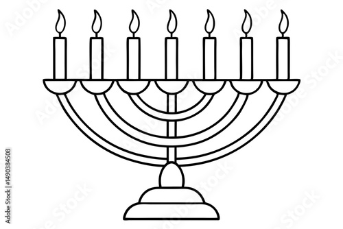 hanukkah menorah with candles silhouette line art vector illustration with a white background
