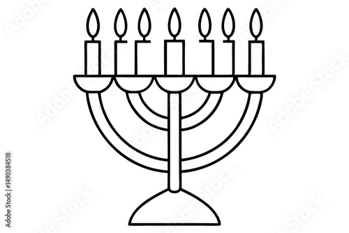 hanukkah menorah with candles silhouette line art vector illustration with a white background