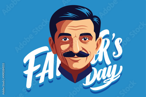 Happy fathers day portrait smiling dad mustache