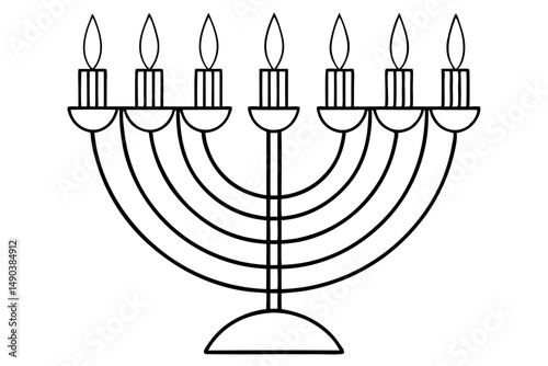 hanukkah menorah with candles silhouette line art vector illustration with a white background