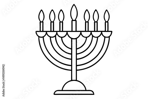 hanukkah menorah with candles silhouette line art vector illustration with a white background