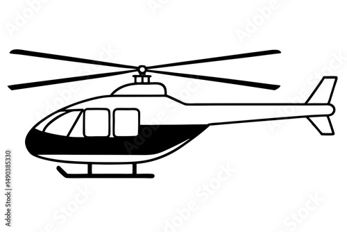 helicopter silhouette line art vector illustration with a white background