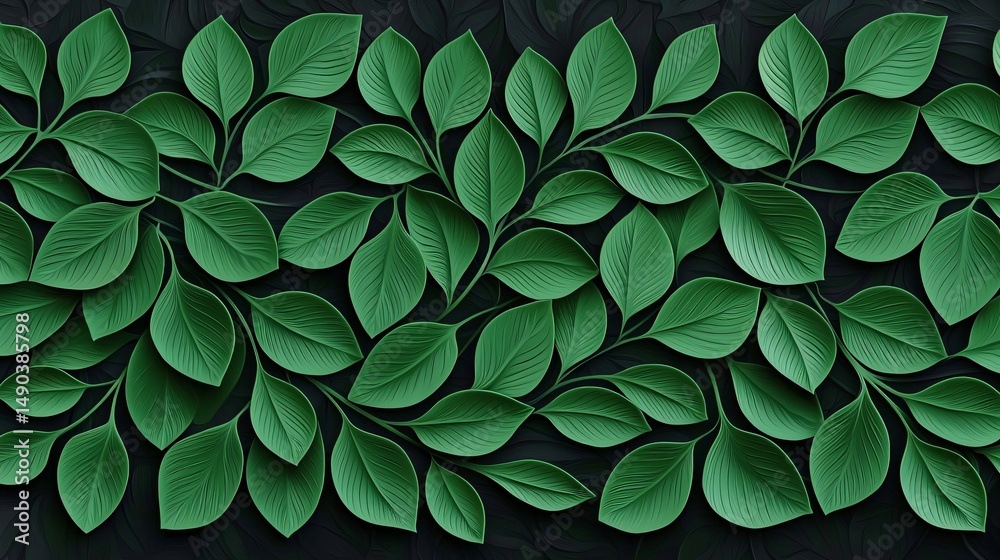 Fototapeta premium Lush Green Leaf Pattern Botanical Texture Nature Background Seamless Design Foliage Illustration