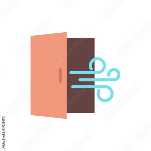 Ajar doorway illustration suggesting breeze flow, airy atmosphere, or entrance