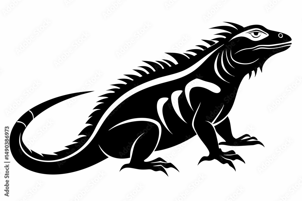 Obraz premium iguana silhouette line art vector illustration with a white background
