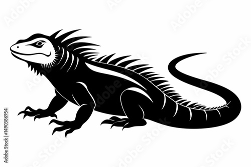 iguana silhouette line art vector illustration with a white background