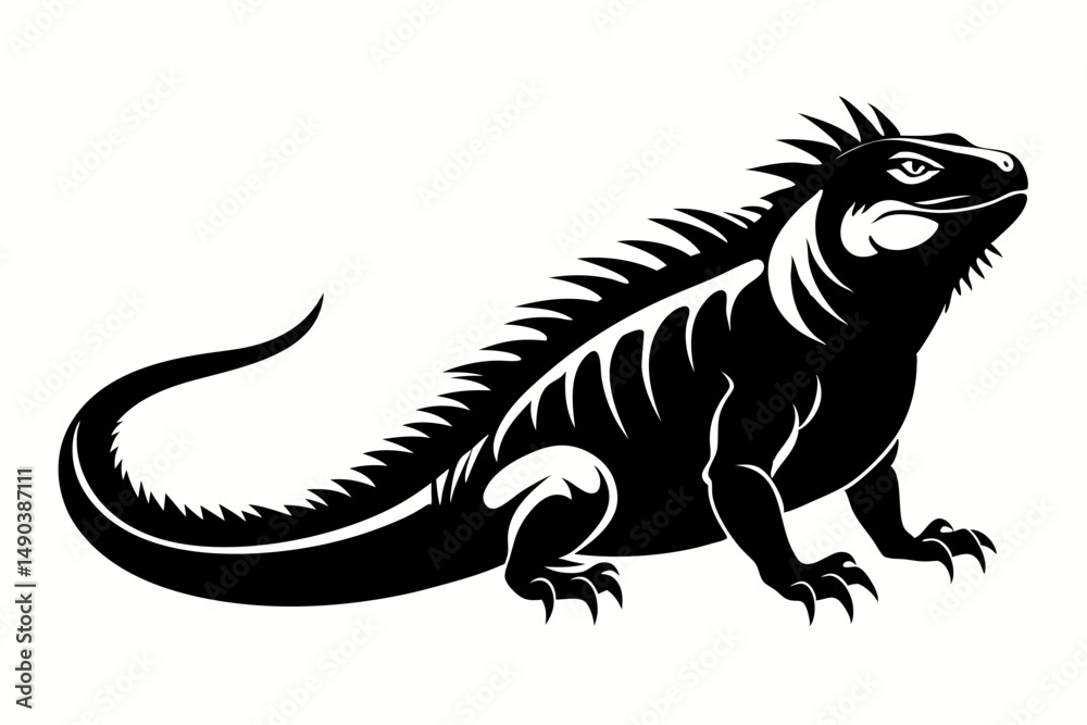 Obraz premium iguana silhouette line art vector illustration with a white background
