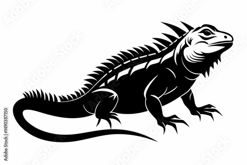 iguana silhouette line art vector illustration with a white background