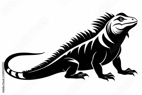 iguana silhouette line art vector illustration with a white background