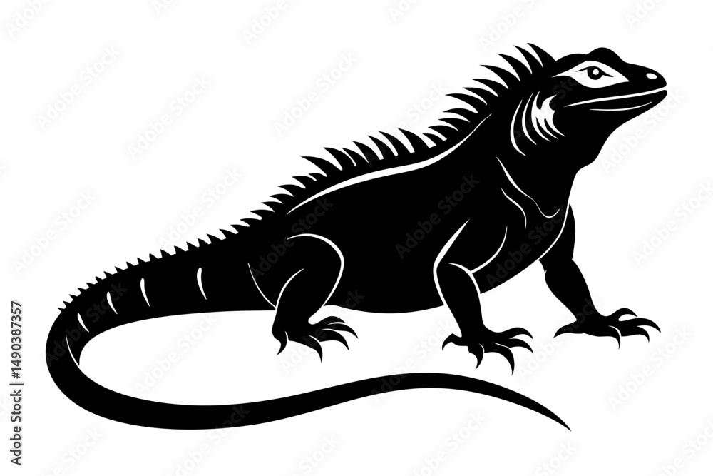 Fototapeta premium iguana silhouette line art vector illustration with a white background