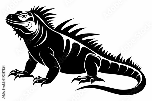 iguana silhouette line art vector illustration with a white background
