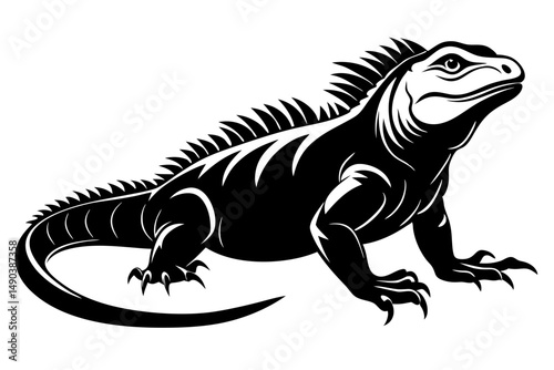 iguana silhouette line art vector illustration with a white background