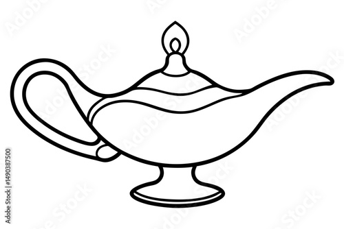 magic lamp silhouette line art vector illustration with a white background