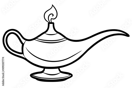magic lamp silhouette line art vector illustration with a white background