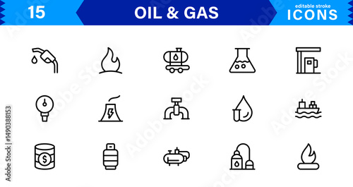 Explore this professional Oil and Gas Industry Icon Set designed for energy, fuel, and petroleum-related visuals.