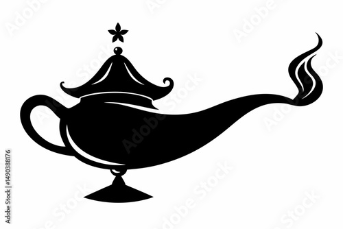 magic lamp silhouette line art vector illustration with a white background