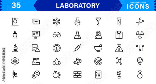 Modern Laboratory symbol set crafted for science, chemistry, and innovation. These vector icons are ideal for clean, professional visuals.