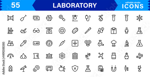 Modern Laboratory symbol set crafted for science, chemistry, and innovation. These vector icons are ideal for clean, professional visuals.