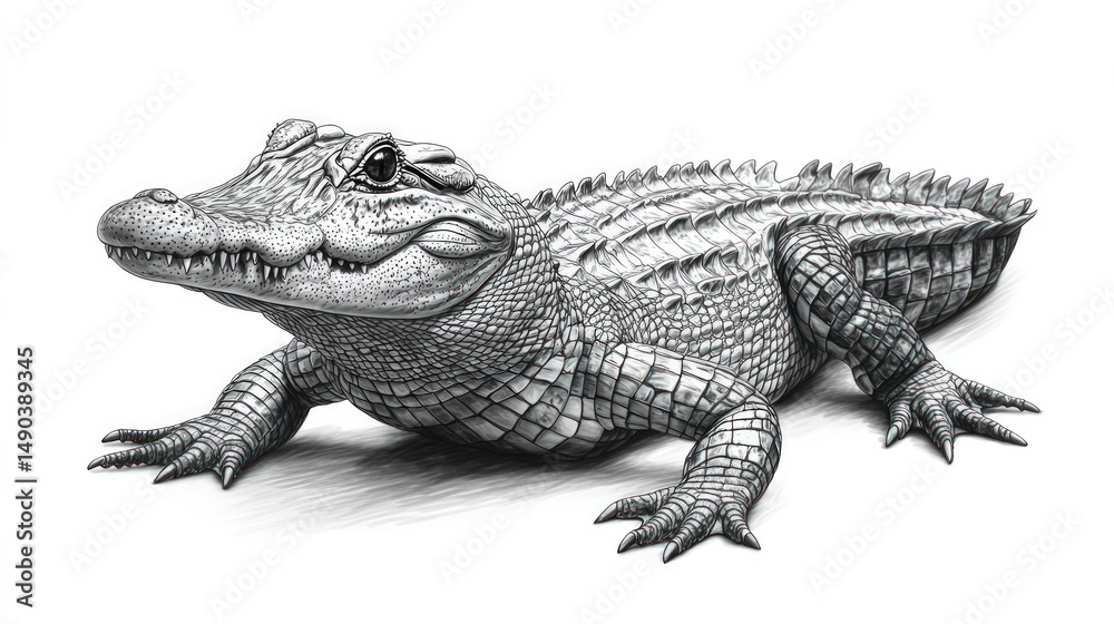 Naklejka premium Detailed drawing of a young alligator