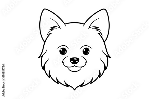 pomeranian dog silhouette line art vector illustration with a white background