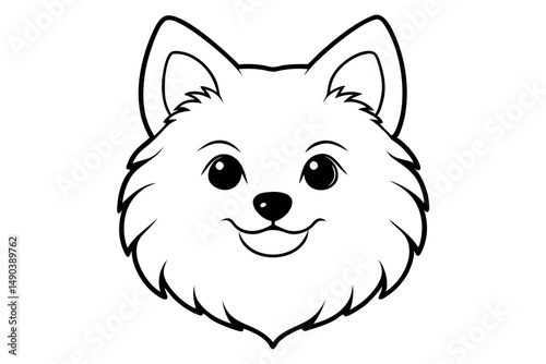 pomeranian dog silhouette line art vector illustration with a white background