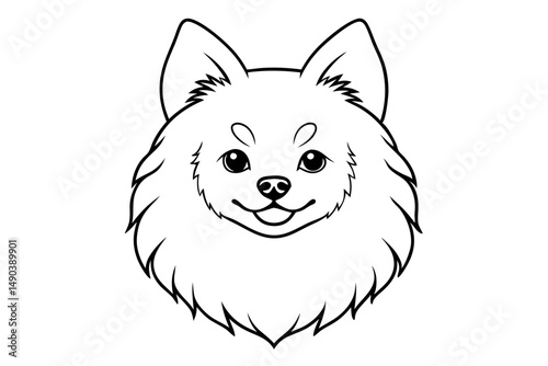 pomeranian dog silhouette line art vector illustration with a white background