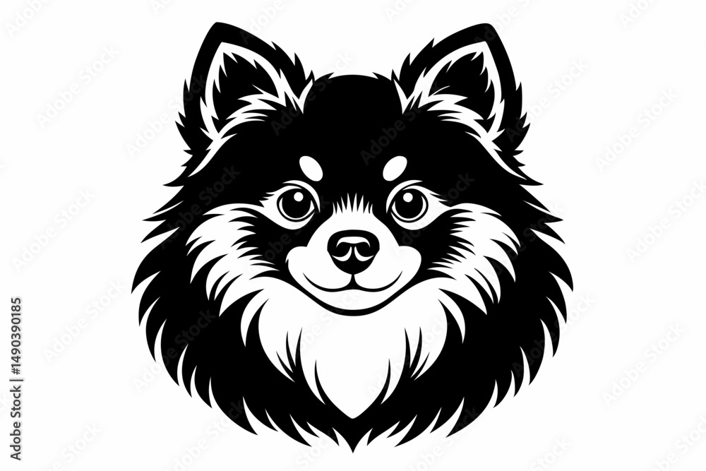 Fototapeta premium pomeranian dog silhouette line art vector illustration with a white background