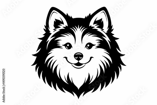 pomeranian dog silhouette line art vector illustration with a white background