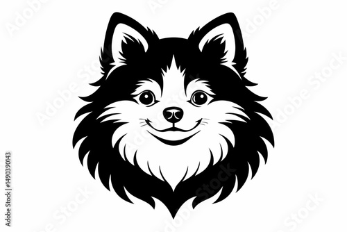 pomeranian dog silhouette line art vector illustration with a white background