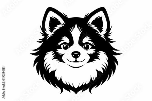 pomeranian dog silhouette line art vector illustration with a white background