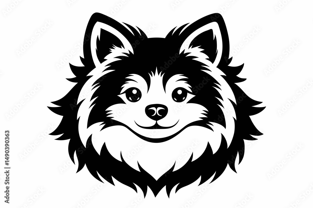 Fototapeta premium pomeranian dog silhouette line art vector illustration with a white background