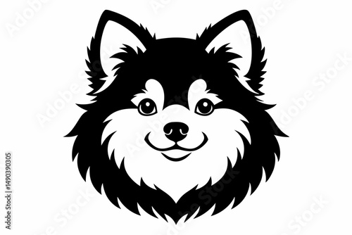 pomeranian dog silhouette line art vector illustration with a white background