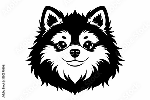 pomeranian dog silhouette line art vector illustration with a white background