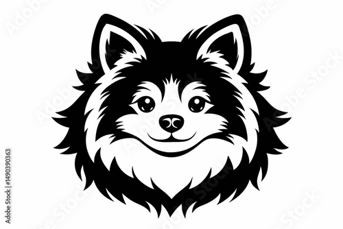 pomeranian dog silhouette line art vector illustration with a white background