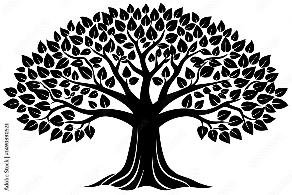 Fototapeta premium Bodhi Tree Silhouette Vector Art