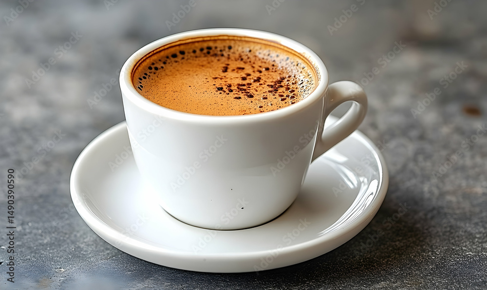 Fototapeta premium Espresso in white cup on gray surface