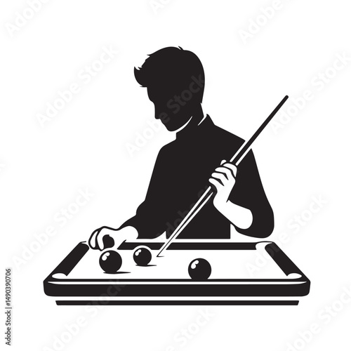 Snooker Silhouette line art vector illustration on white background