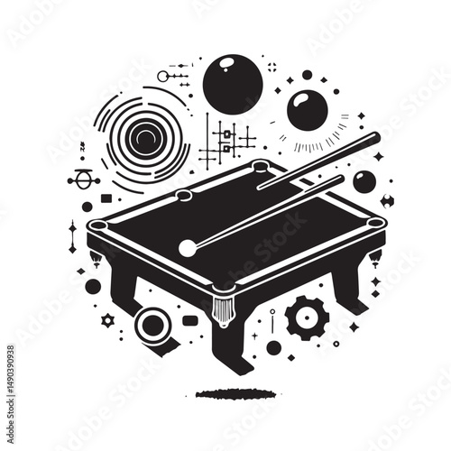Snooker Silhouette line art vector illustration on white background