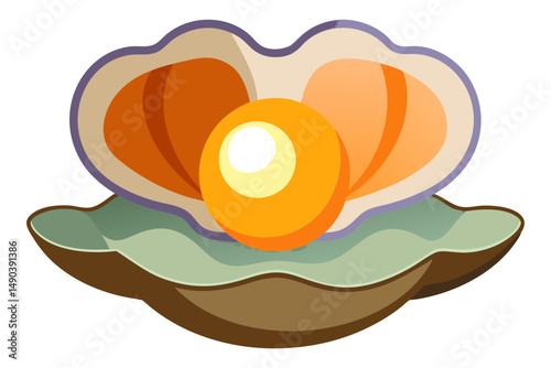 Pearl Inside Oyster Shell Illustration