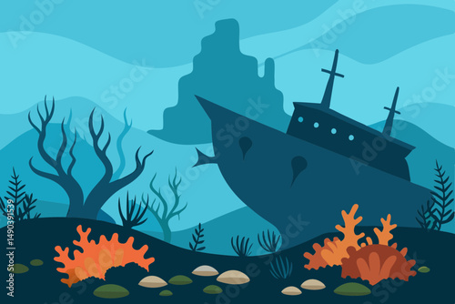 Sunken Broken Ship Silhouette Vector