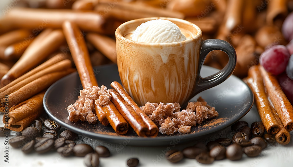 Fototapeta premium Espresso with ice cream and cinnamon